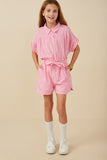 GY8000 Pink Girls Self Belted Stripe Shorts Full Body
