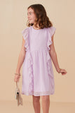 GY8154 Lavender Girls Chiffon Waterfall Ruffled Dress Front