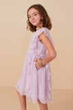 GY8154 Lavender Girls Chiffon Waterfall Ruffled Dress Side