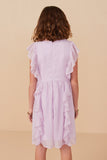 GY8154 Lavender Girls Chiffon Waterfall Ruffled Dress Back