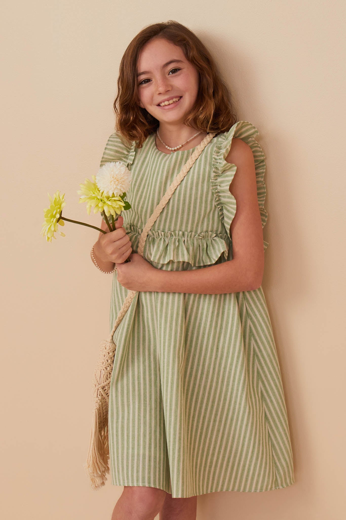 Girls Linen Striped Button Detail Ruffled Dress | Cute Girls' Clothes Sage / M Sage *Girl's Dresses Midi Dresses Hayden Girls Girls Linen Striped Button Detail Ruffled Dress | Cute Girls' Clothes Sage / M Sage *Girl's Dresses Midi Dresses Hayden Girls