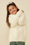 GY8375 Ivory Girls Faux Fur Pullover Sweater Front