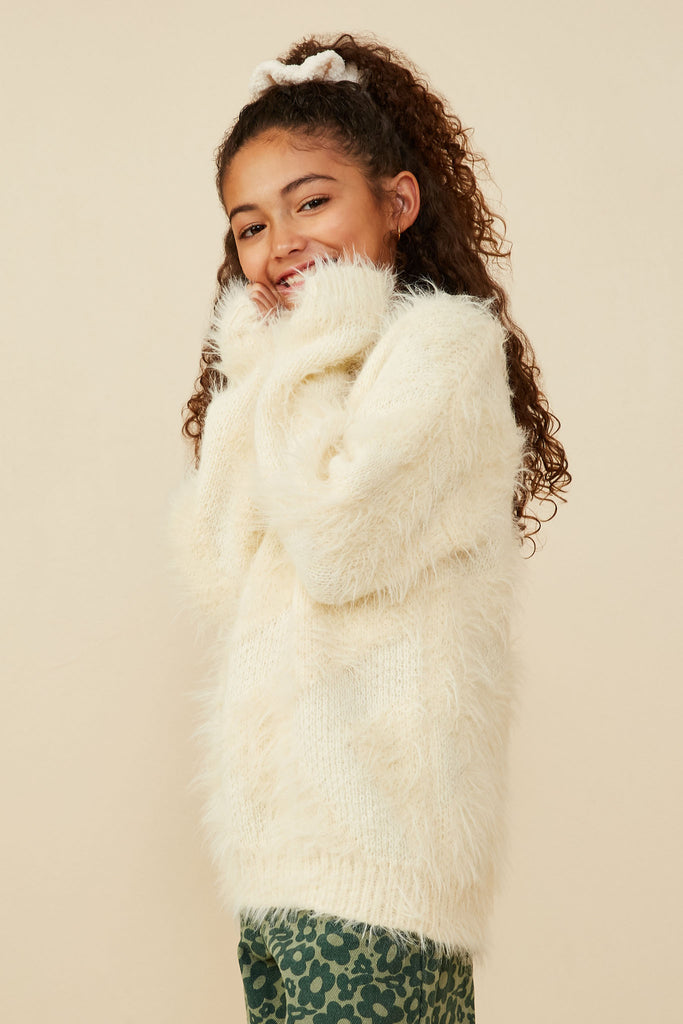 GY8375 Ivory Girls Faux Fur Pullover Sweater Side