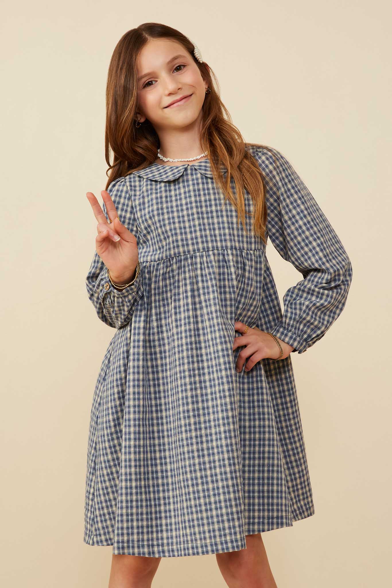 slim fit dress slacks Girls Peter Pan Detail Plaid Dress