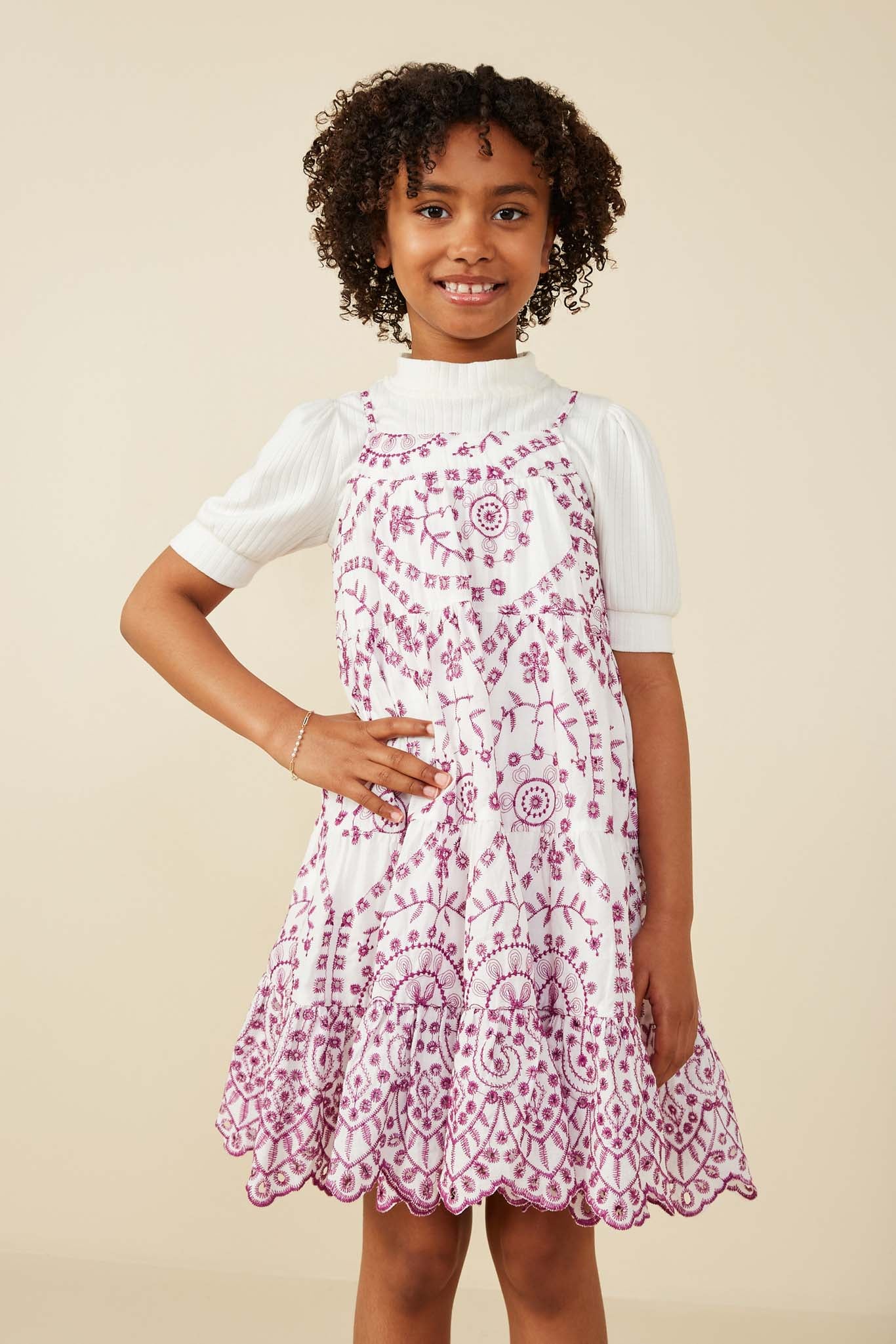 purple childrens dress Girls Scallop Hem Embroidered Tank Dress