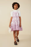 GY8601 Purple Girls Eyelet Embroidered Scallop Hem Tank Dress Pose