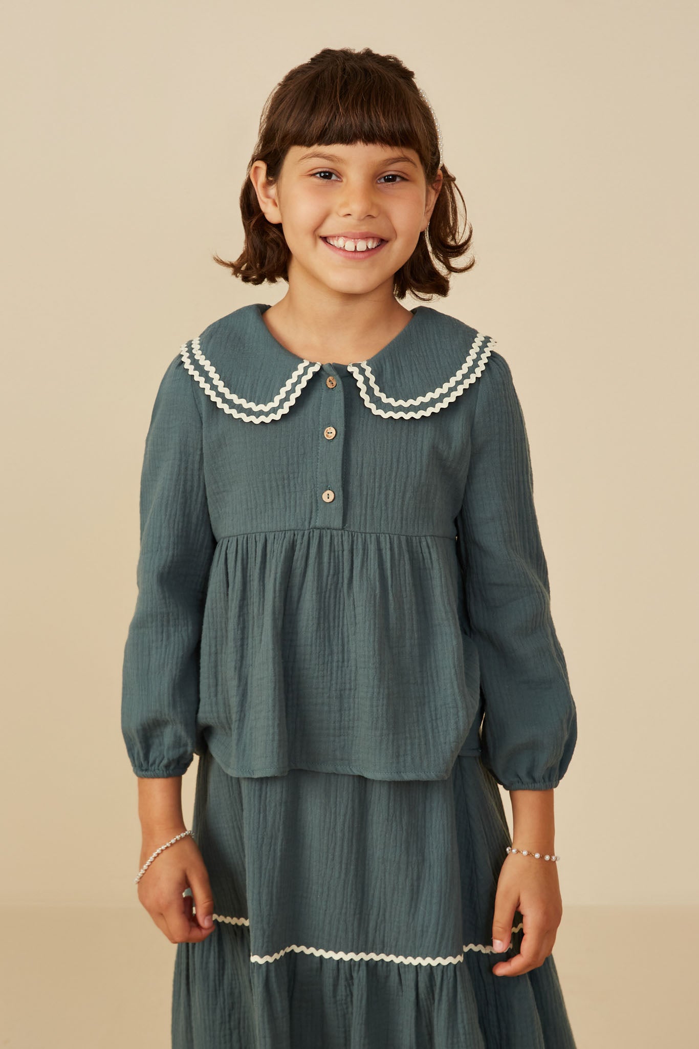 Girls Wavy Trimmed Tops | Cute Girls' Clothes Green / M Green Girl's Tops Long Sleeves Hayden Girls Girls Wavy Trimmed Tops | Cute Girls' Clothes Green / M Green Girl's Tops Long Sleeves Hayden Girls