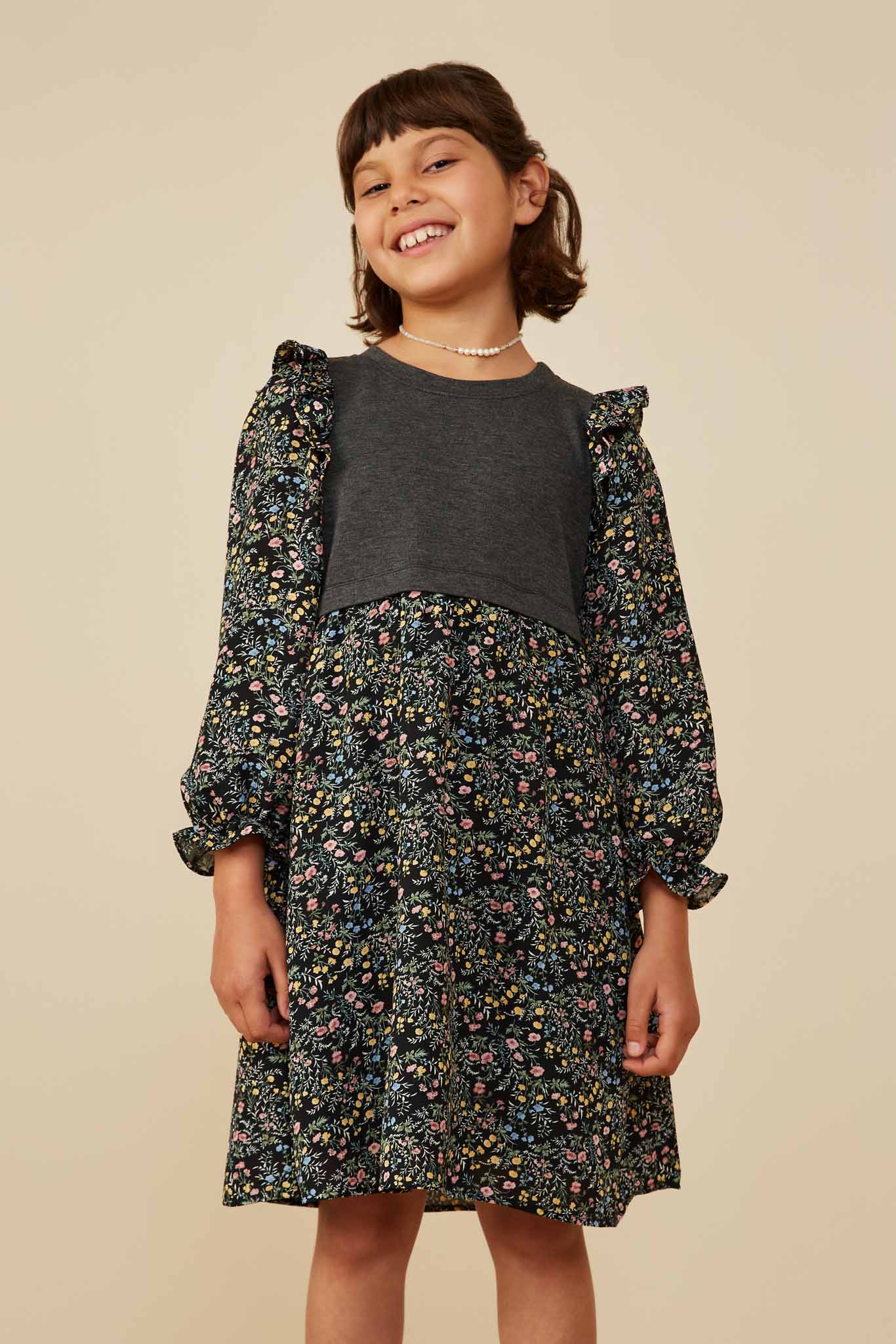 chinese dress ladies Girls Floral Twofer Ruffle Dress
