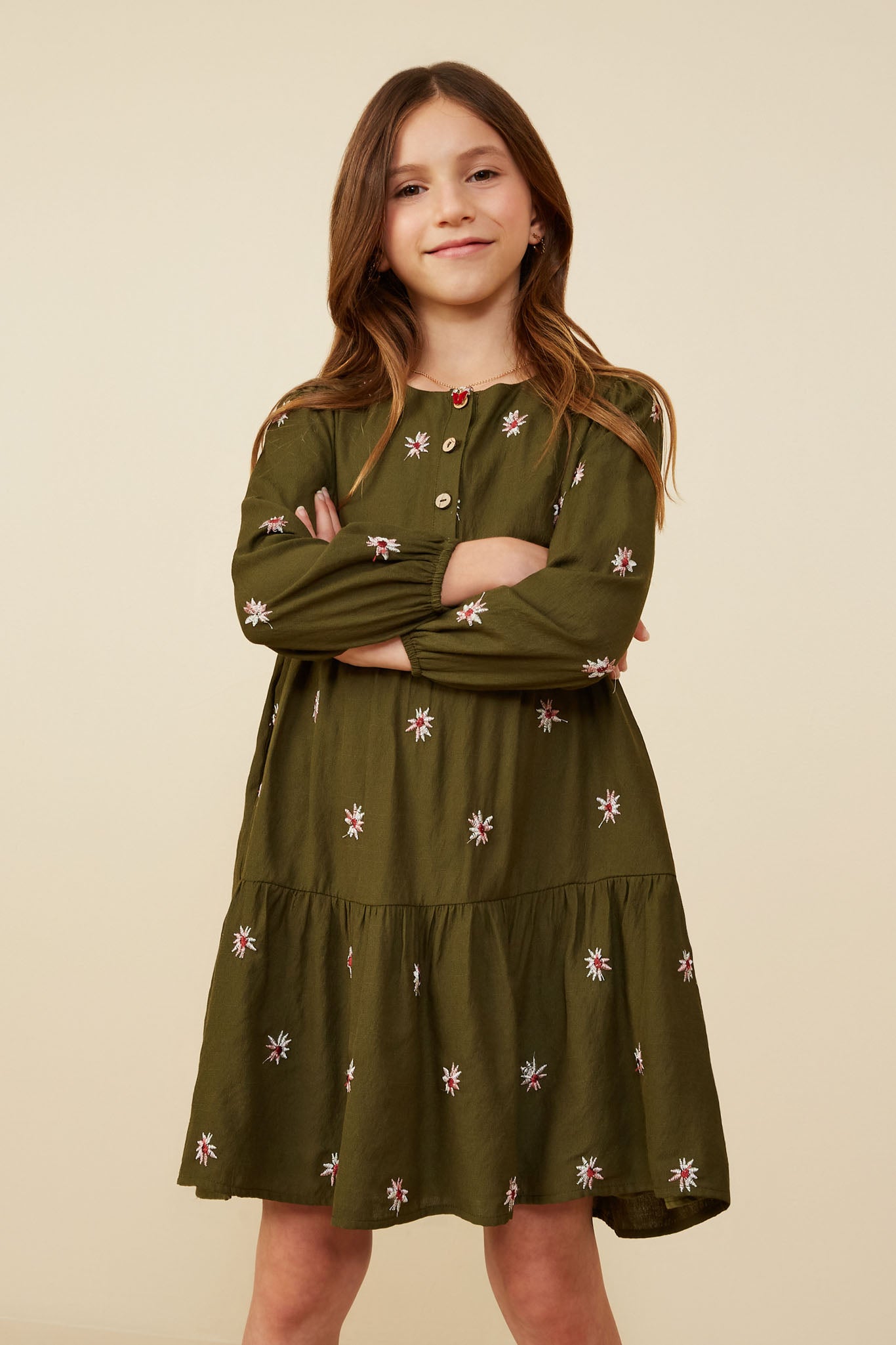 Girls Floral Buttoned Ditsy Dress
