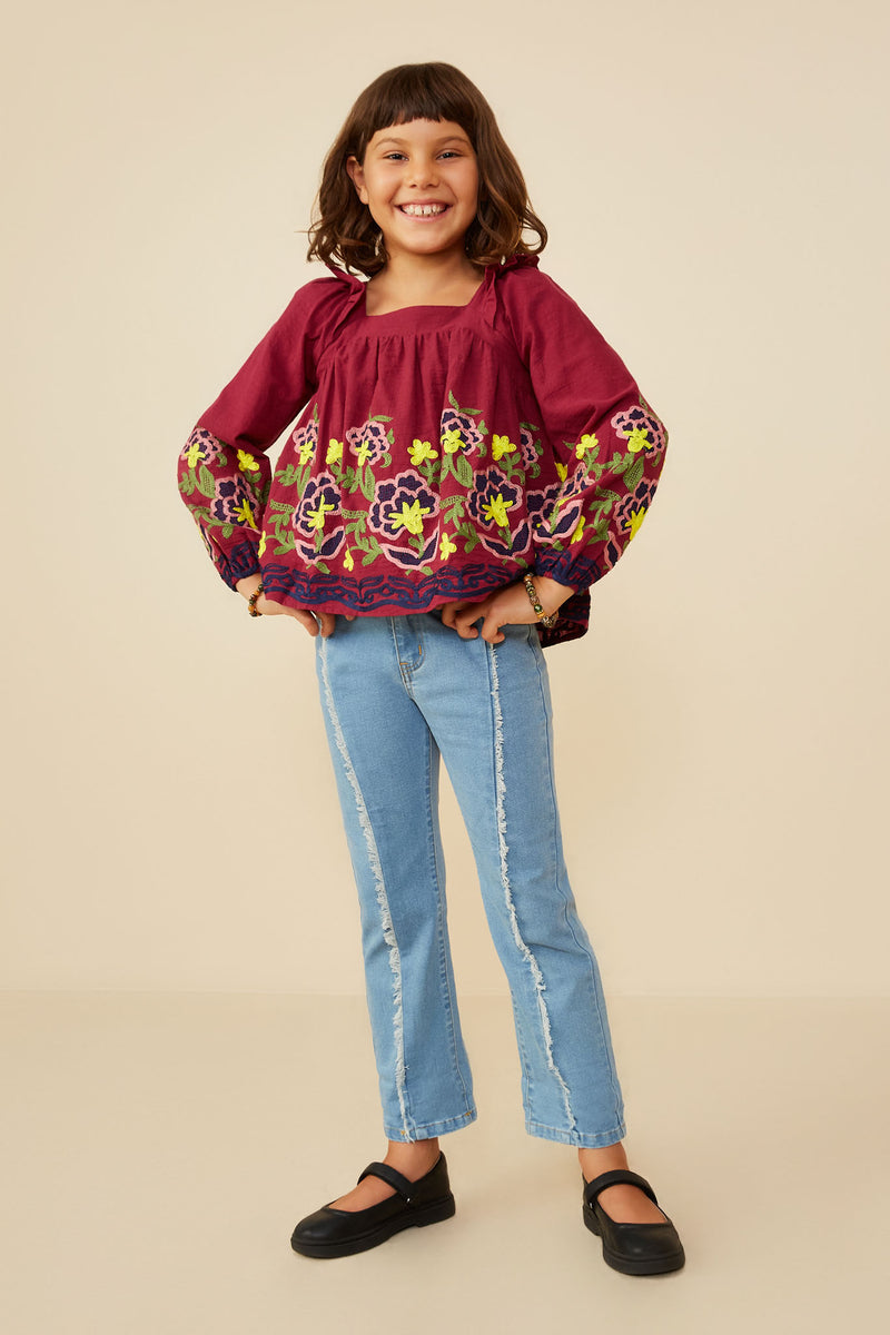 GY8897 Berry Girls Large Floral Embroidered Ruffled Top Front