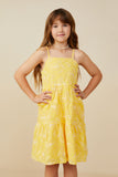 GY9271 Yellow Girls Paisley Embroidered Tiered Tank Dress Front
