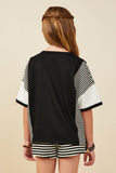 GY9284 Black Girls Colorblock Stripe Insert Knit T Shirt Back