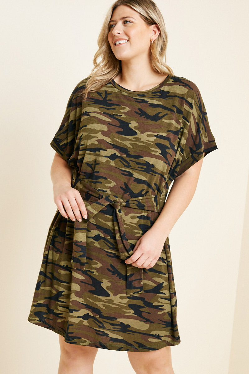 Plus Womens Camo Print T-Shirt Dress