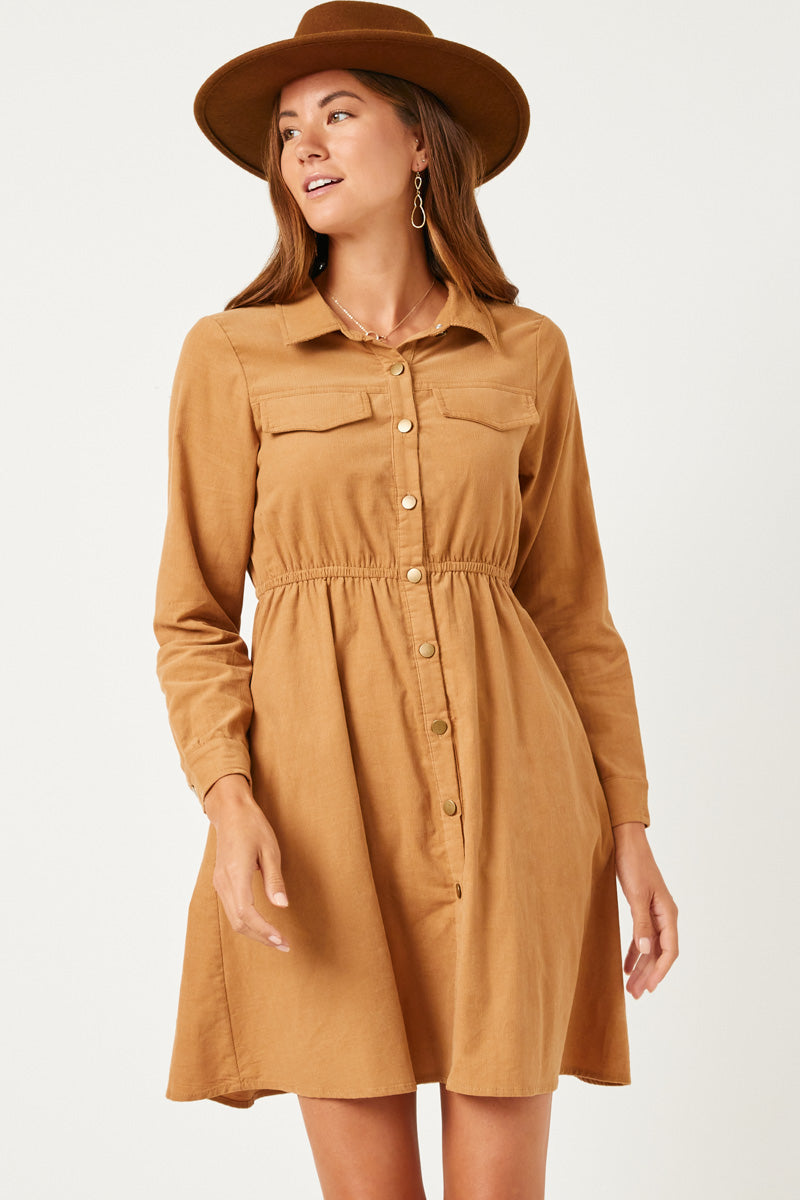 Women Cordury Button Down Dress | Mommy and Me Camel / L Camel *Women's Dresses Casual Dresses Hayden Girls Women Cordury Button Down Dress | Mommy and Me Camel / L Camel *Women's Dresses Casual Dresses Hayden Girls