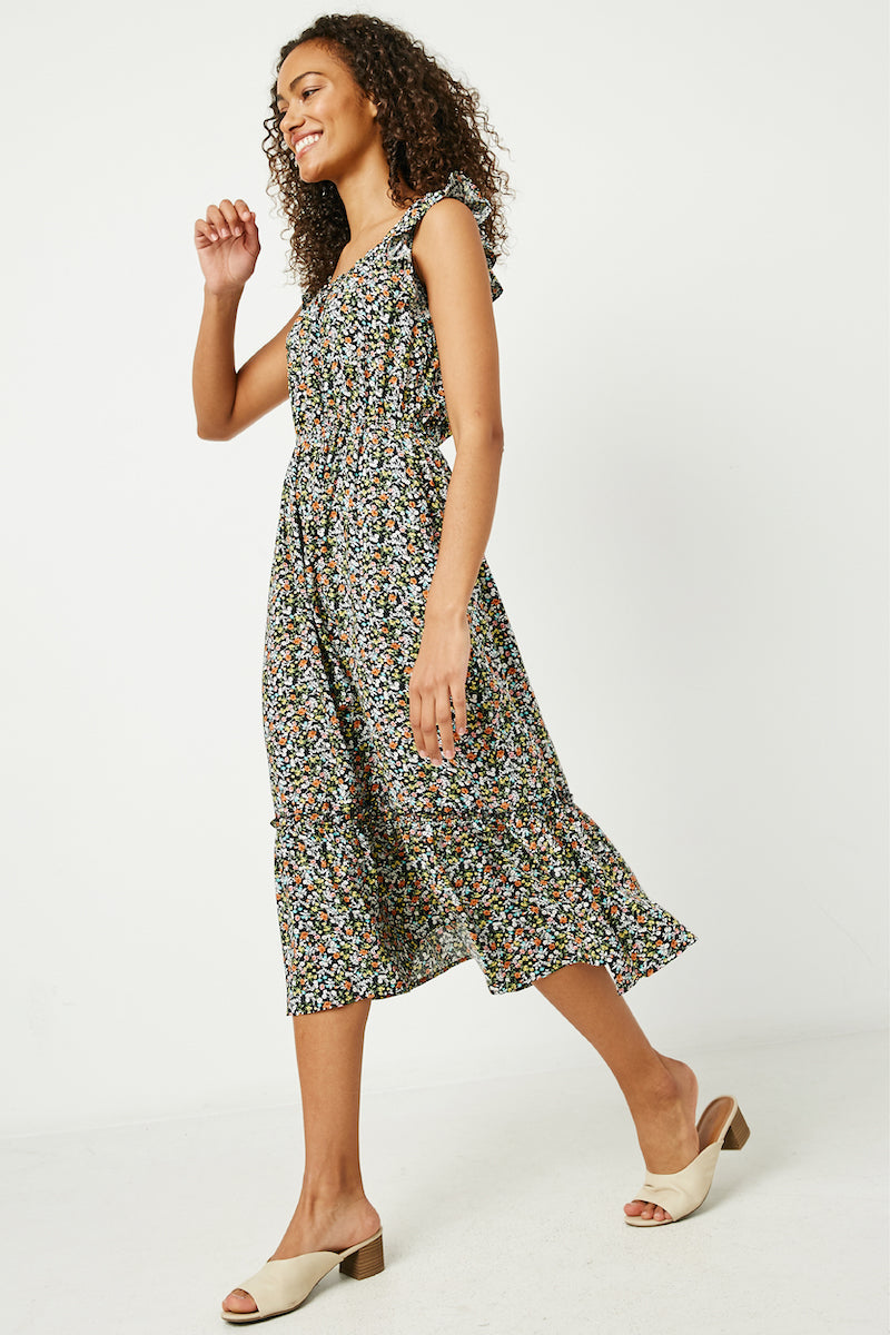 slim fit dress slacks Ditsy Floral Drawstring A-Line Dress