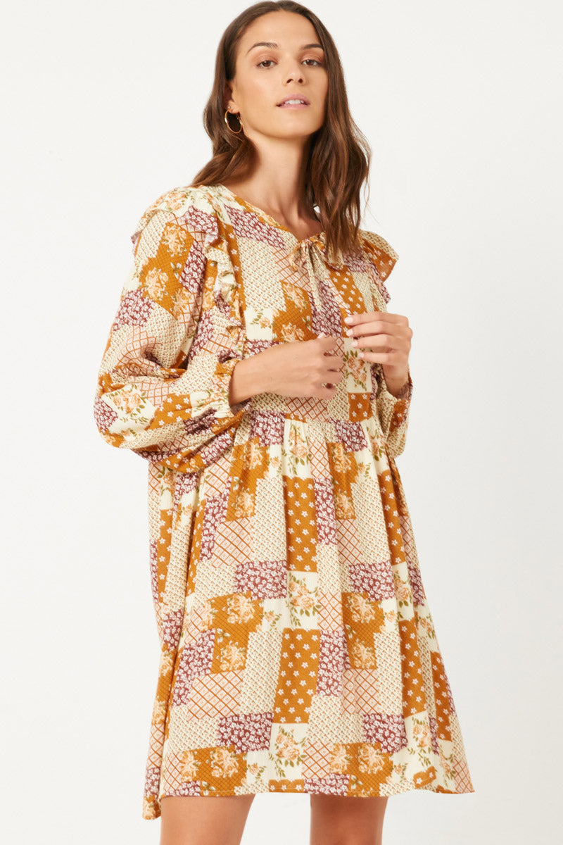 mustard mini dress Womens Patched Mini Dress
