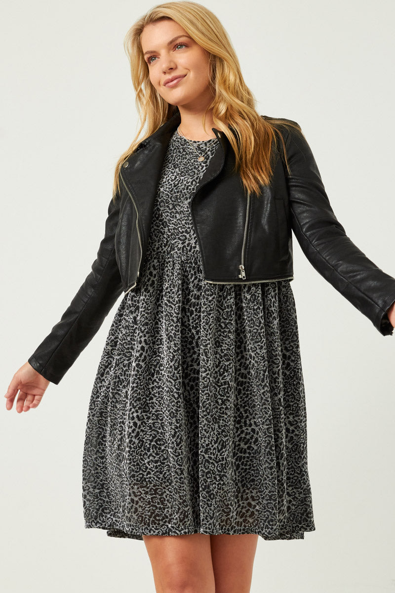 silver leopard print dress Long Sleeve Mini Dress