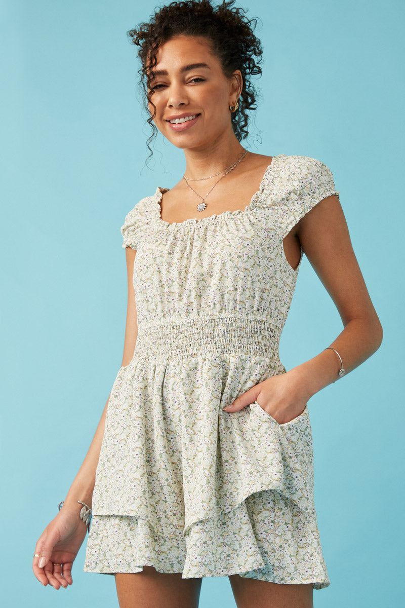 Womens Floral Short Romper Dress