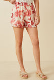 Womens Textured Floral Print Ruffle Detailed Shorts