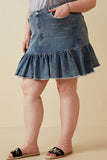 HY6791W Denim Plus Distressed High Waist Drop Hem Denim Skirt Side