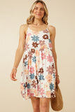 HY7106 Taupe Mix Womens Floral Ruffle Sleeveless Tank Dress Front