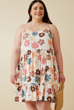 HY7106W Taupe Mix Plus Floral Ruffle Sleeveless Tank Dress Front