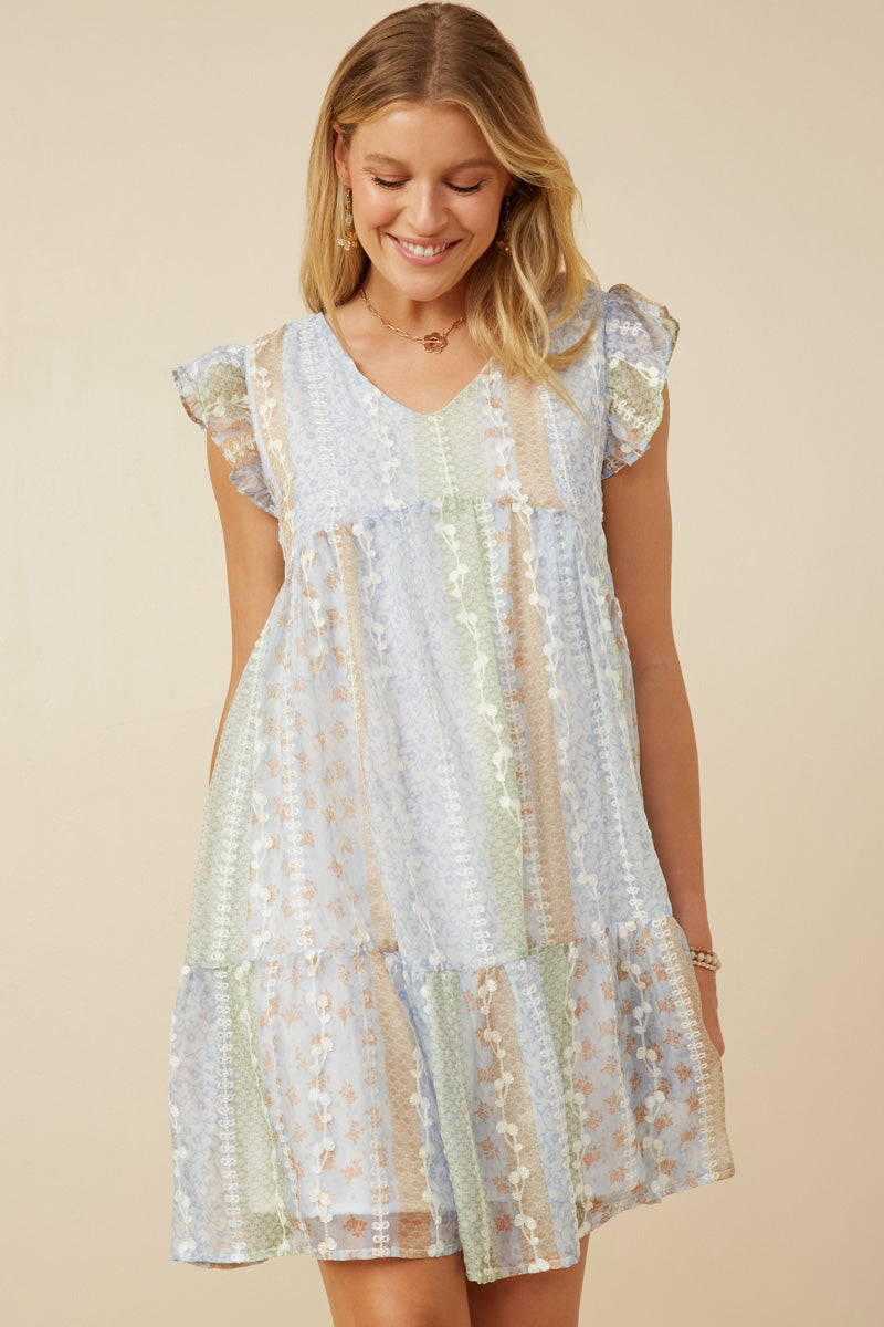 crochet ruffle sleeve dress Crochet Contrast Ruffle Sleeve Dress