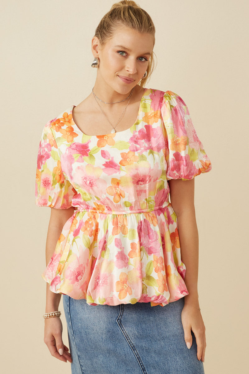 Womens Floral Bubble Hem Peplum Top | Cute Girls' Clothes – Hayden