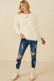 HY8375 Ivory Womens Faux Fur Pullover Sweater Pose