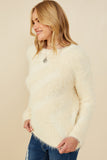 HY8375 Ivory Womens Faux Fur Pullover Sweater Side