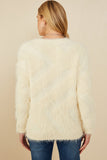 HY8375 Ivory Womens Faux Fur Pullover Sweater Back