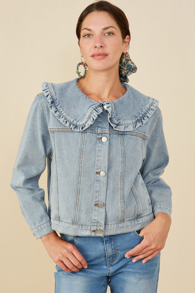 【gw値下げ】MEER. COLLAR RUFFLES DENIM JACKET Ruffle Collar Denim Jacket | Mommy And Me – Hayden Girls