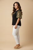 HY9581W Black Plus Gameday Contrast Sequin Sleeve Jersey T Shirt Side