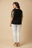 HY9581W Black Plus Gameday Contrast Sequin Sleeve Jersey T Shirt Back