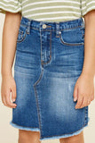 DG1009 Mid Denim Girls Asymmetrical Heart Stitch Denim Skirt Detail