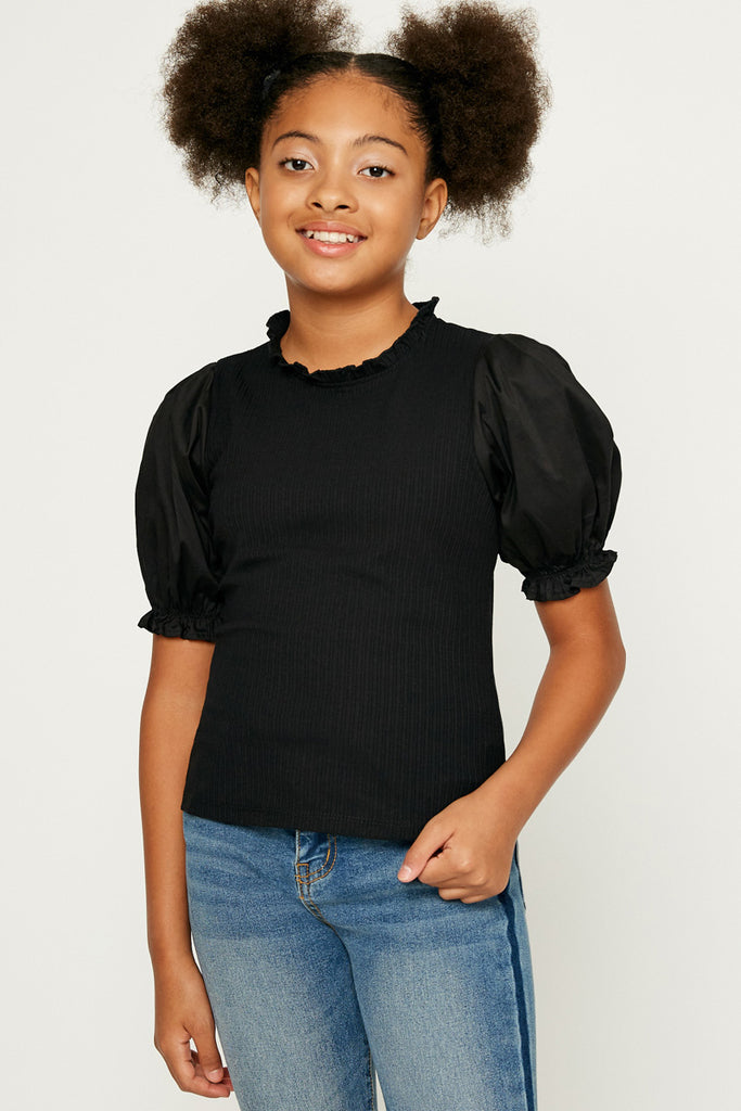 G11107-Off White Pleated Cinched Sleeve Top Alternate Angle