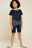 G6078-NAVY Floral Contrast T-Shirt Front