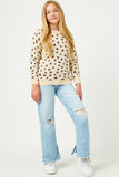 GJ3477 BEIGE Girls Leopard Print Pullover Sweater Knit Top Side