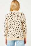 GJ3477 BEIGE Girls Leopard Print Pullover Sweater Knit Top Back