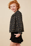 GK1324 BLACK Girls Ruffle Detail Ditsy Floral Top Side