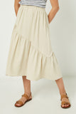 GY2104 Beige Girls Diagonal Panel Knit Skirt Front
