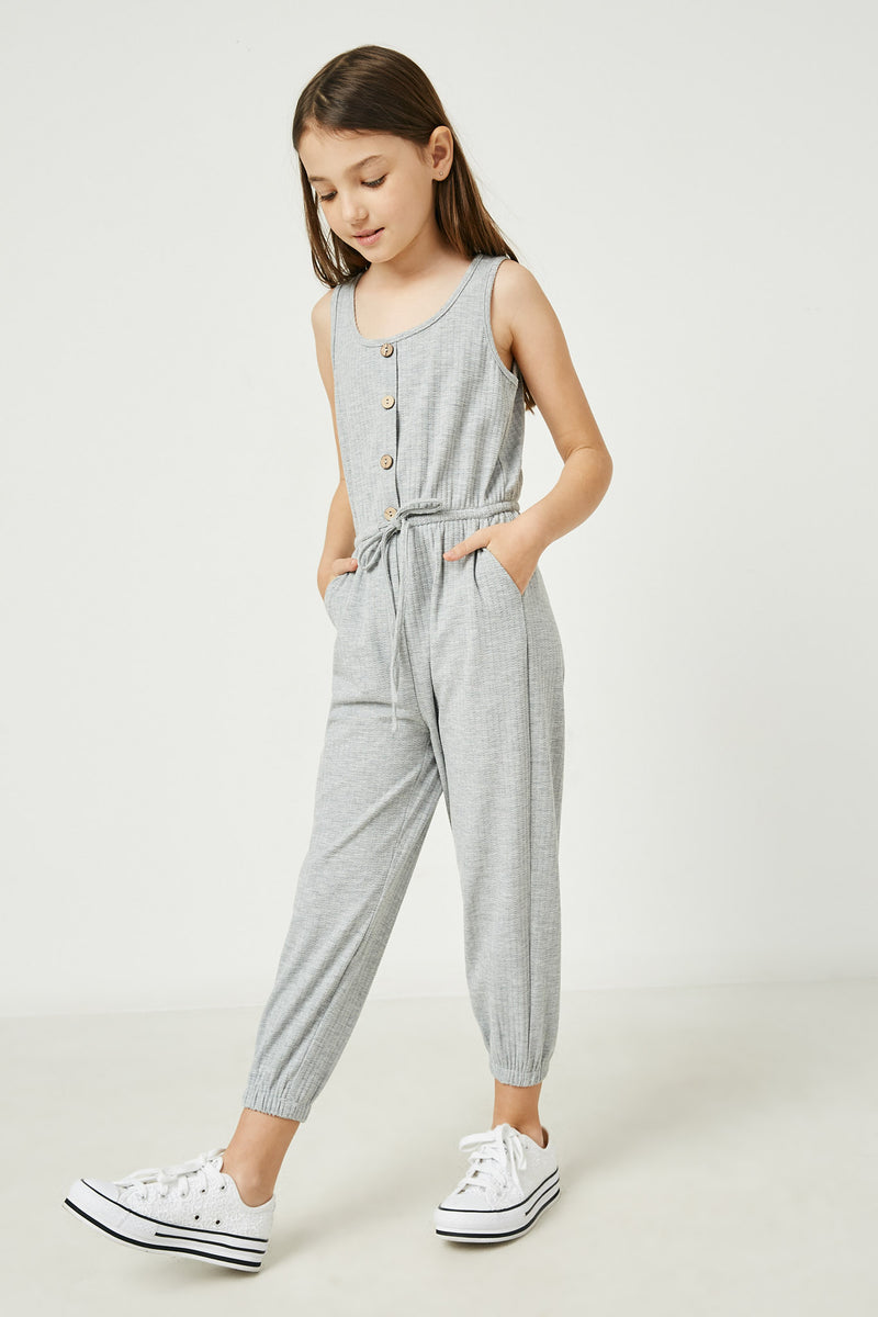 GY2803 GREY Girls Textured Buttoned Knit Jumpsuit Side