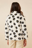 GY6341 Ivory Girls Floral Print Mock Neck Fleece Jacket Back