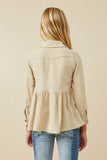 GY6540 Taupe Girls Linen Blend Peplum Button Up Shirt Back