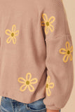 Girls Brushed Rib Knit Embroidered Daisy Top Detail