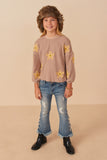 Girls Brushed Rib Knit Embroidered Daisy Top Full Body