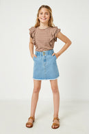 GY2421 Light Denim Girls Elastic High Waist Denim Skirt Full Body
