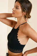 B1023 Black Womens Crochet Back Strap Halter Bralette Side
