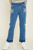 DG1006 Mid Denim Girls Star Embroidered Ram Hem Jeans Front