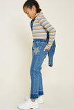 DG1006 Mid Denim Girls Star Embroidered Ram Hem Jeans Side